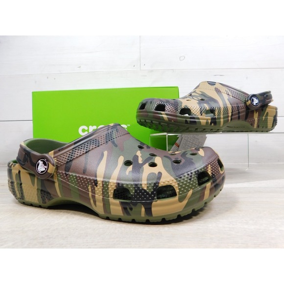 CROCS Other - Crocs Classic Camo Clog Army Green Multi Shoes Boys Kid Size J6 Womens 8 Slip On